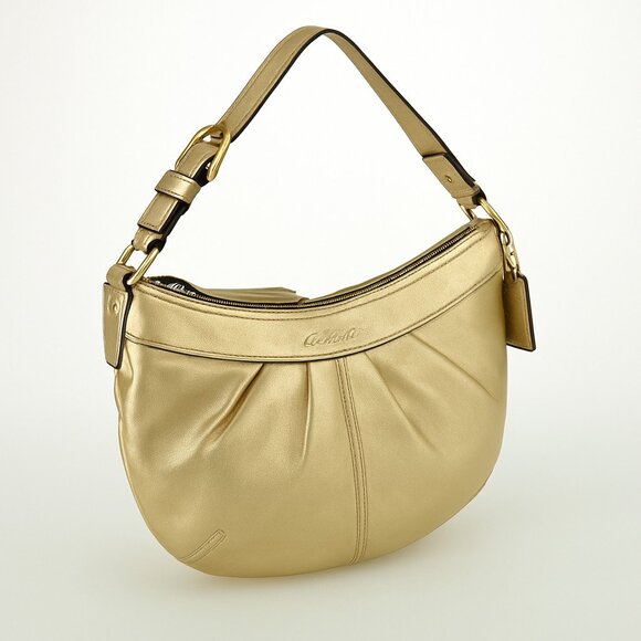 Vintage Coach Soho Pleated Leather Satchel Shoulder Bag F13747 Gold Metallic Y2k - Picture 1 of 10